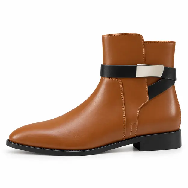 bottines femme marron a bride noire contrastante vue de profil sur fond blanc 45048