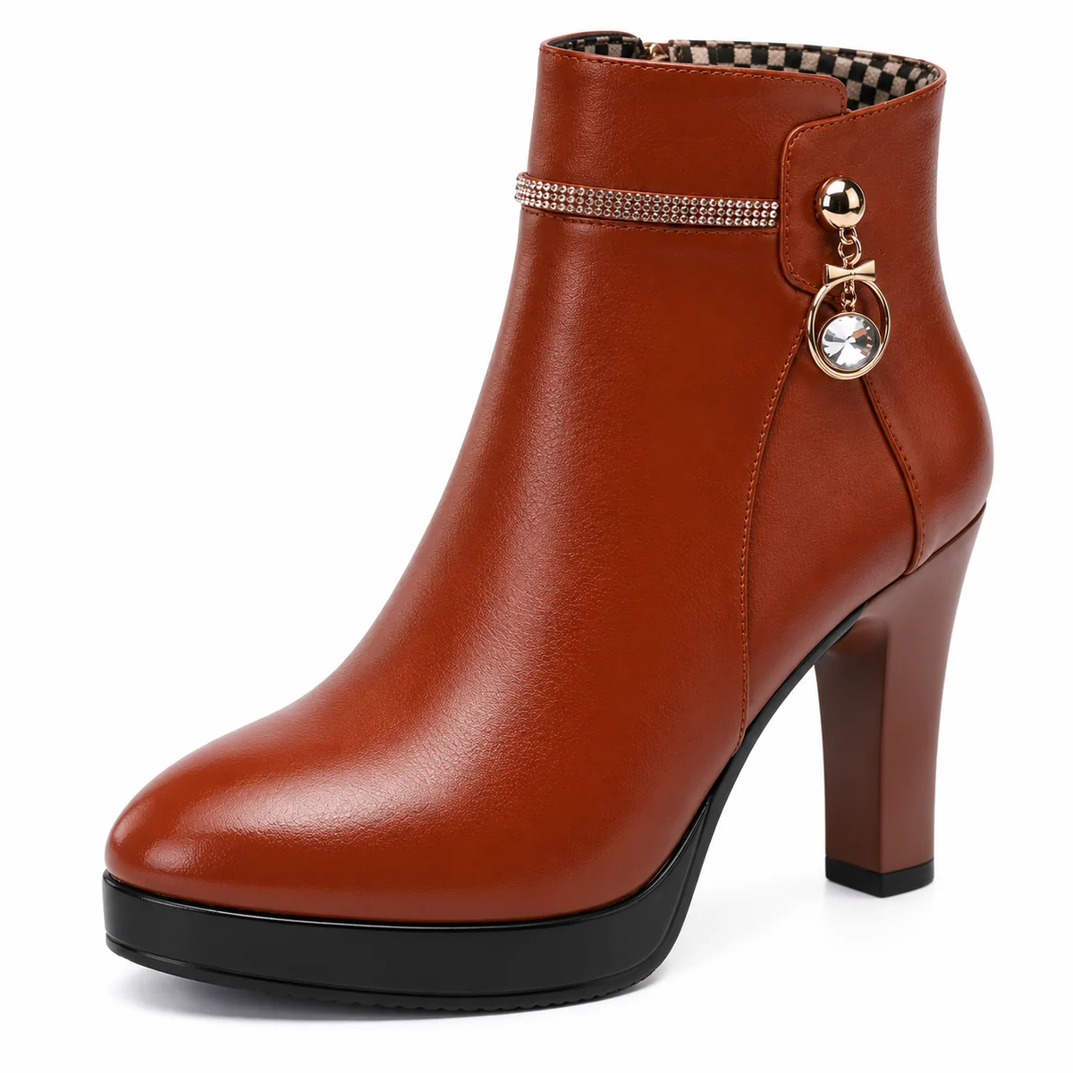 bottines femme marron a haut talon et zip lot18a vue principale