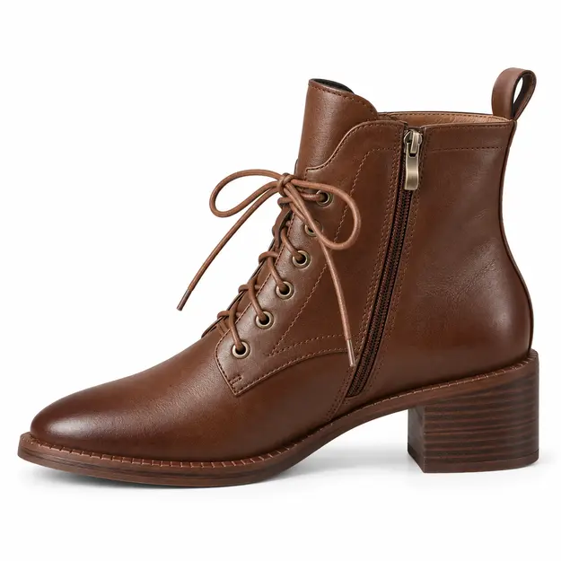 bottines femme marron a lacets et bout effile vue de profil sur fond blanc 44738