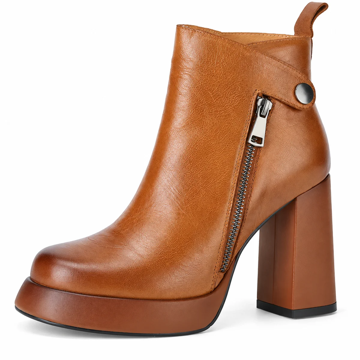 Bottines femme marron à talon carré haut et semelle plateforme tendance