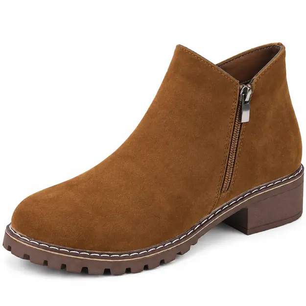 bottines femme marron a zip et finition mate detail du zip et de la finition mate 44742