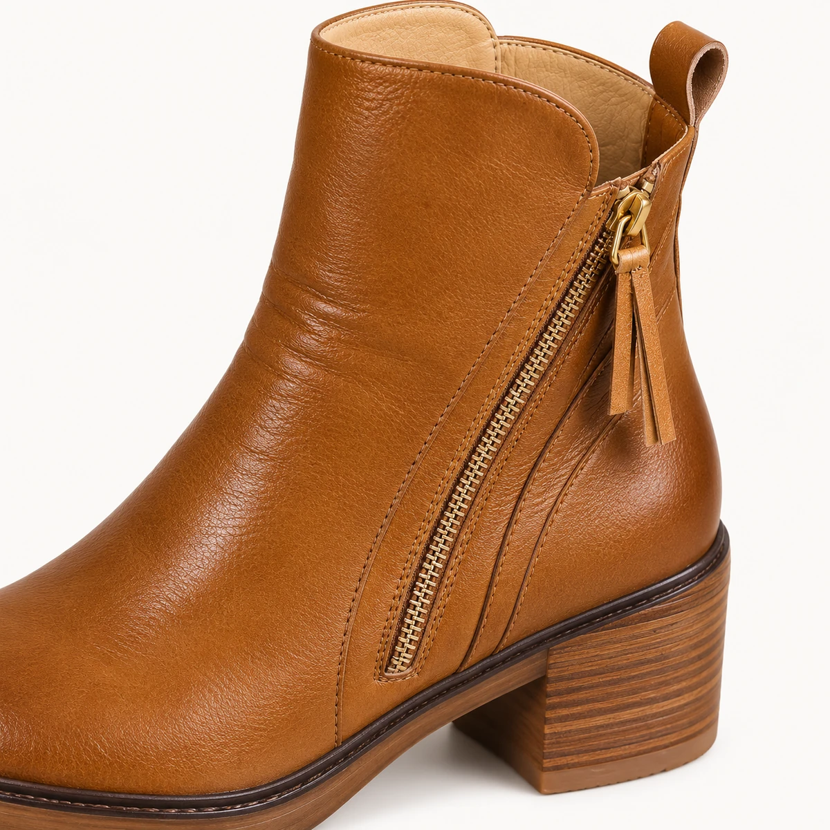 bottines femme marron a zip oblique et talon carre lot18b detail