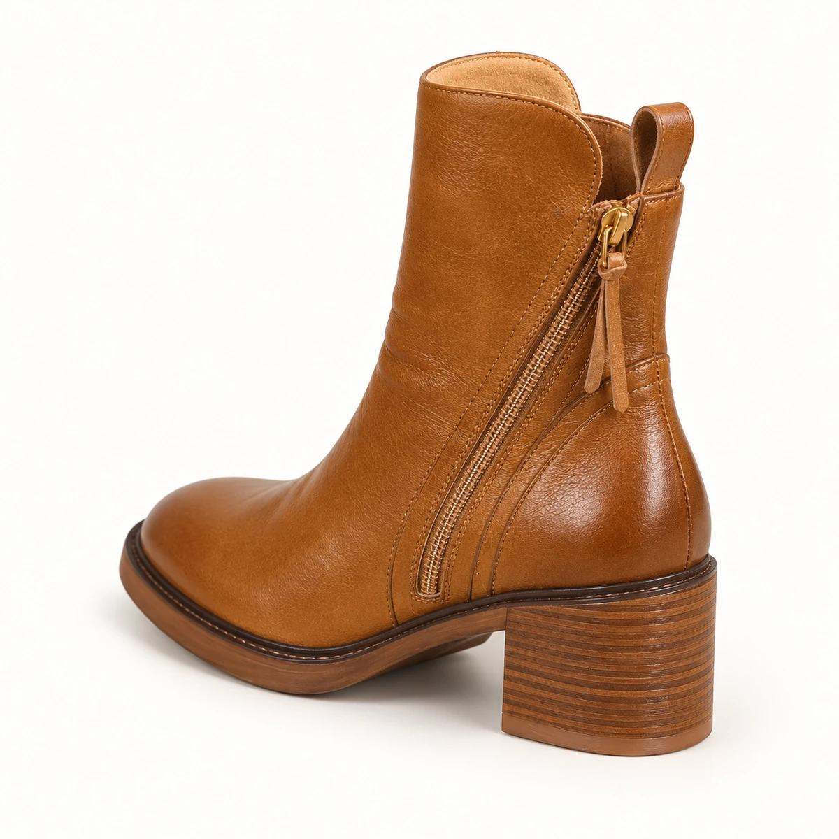 bottines femme marron a zip oblique et talon carre lot18b vue arriere