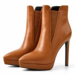 Bottines femme marron clair à talon aiguille et plateforme élégantes