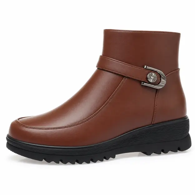 bottines femme marron doublees en microfibre vue de profil sur fond blanc 45054