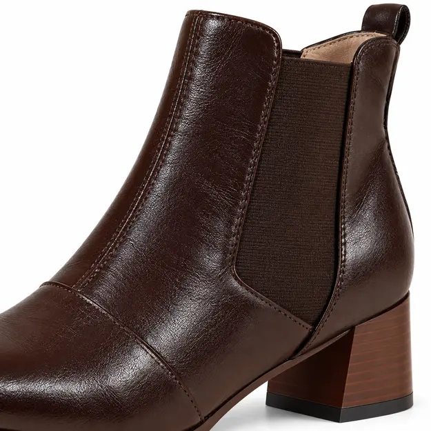 bottines femme marron en similicuir a zip detail de lelastique et du talon 45069