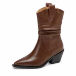 bottines femme marron plissees a talon incline lot18b vue principale