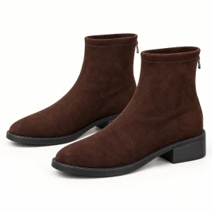 Bottines femme marron veloutées à petit talon pour femmes élégantes