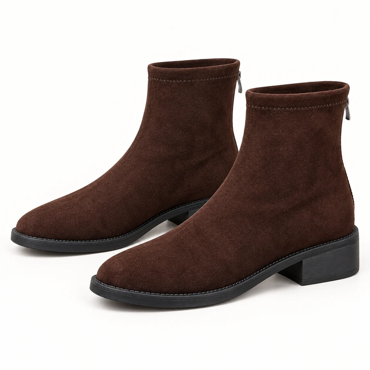 Bottines femme marron veloutées à petit talon pour femmes élégantes