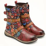 Bottines femme multicolores à trois boucles dans style rétro