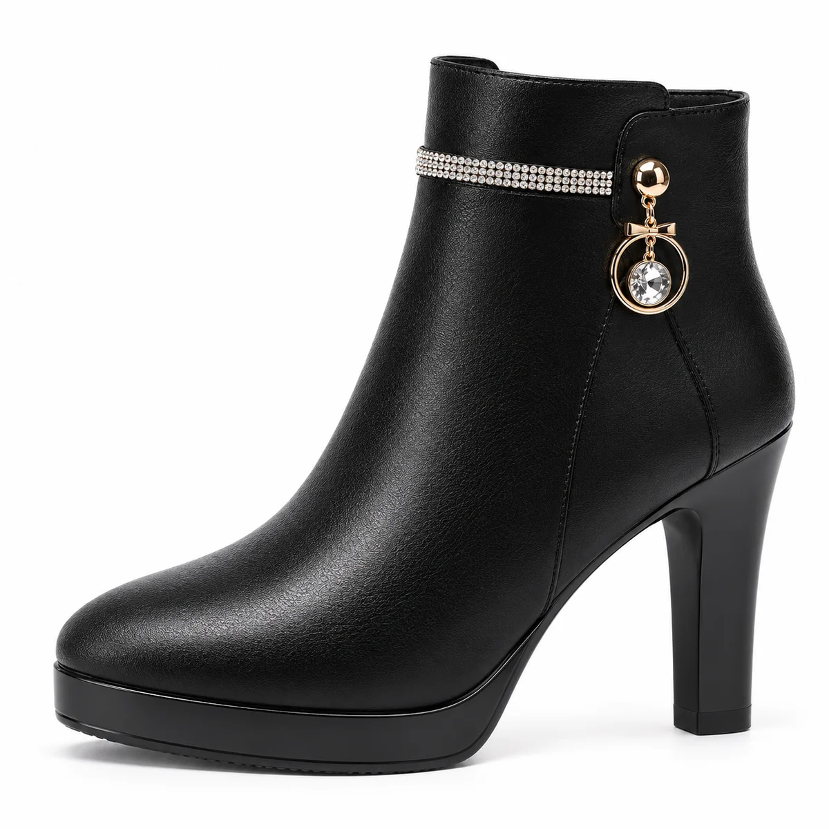 Bottines slim noires à bijou pour femme avec talon sophistiqué