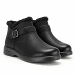 Bottines femme noires à boucle avec col texturé pour style élégant