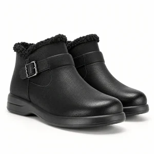Bottines femme noires à boucle avec col texturé pour style élégant