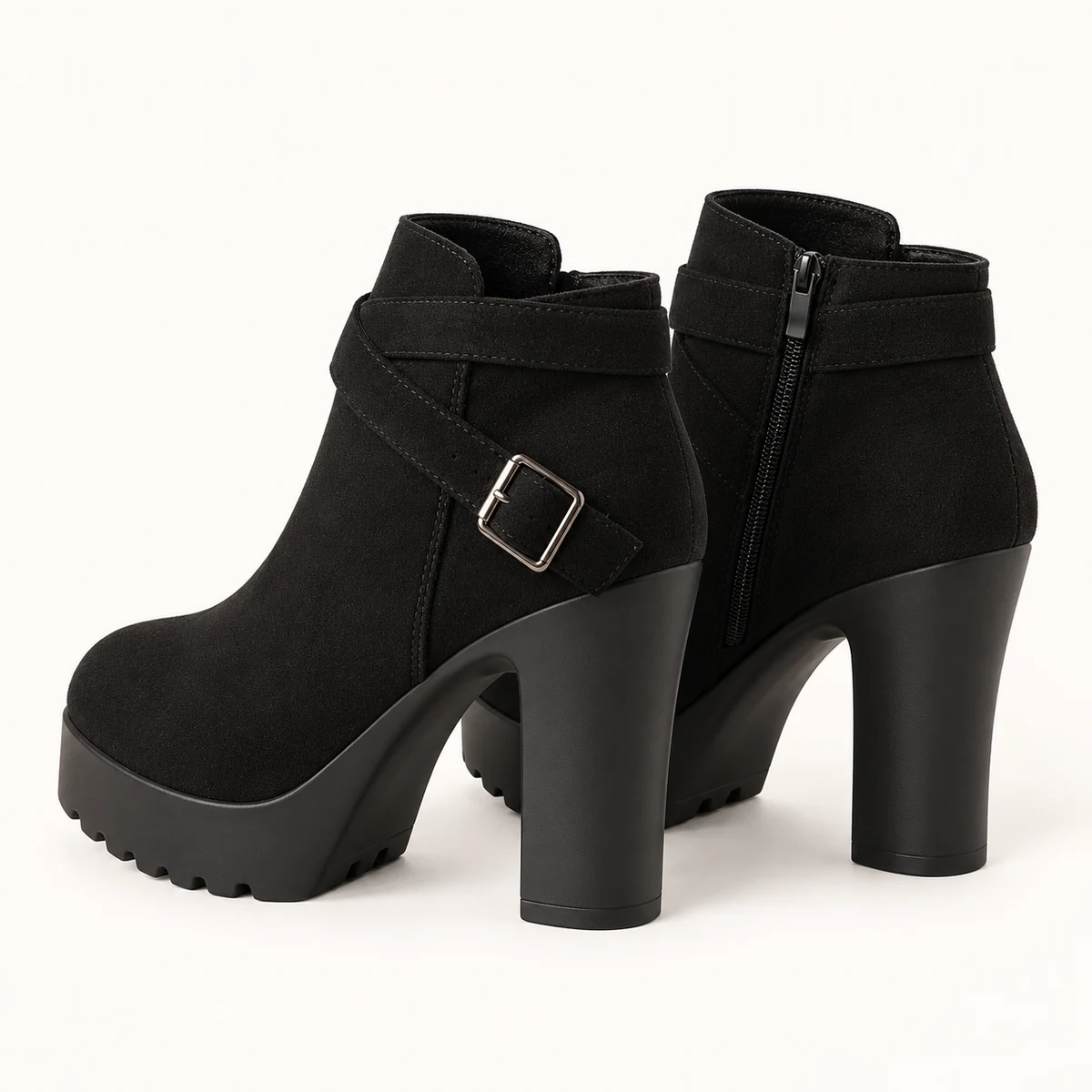 Chaussures femmes noires à boucle, plateforme et talon haut sophistiquées