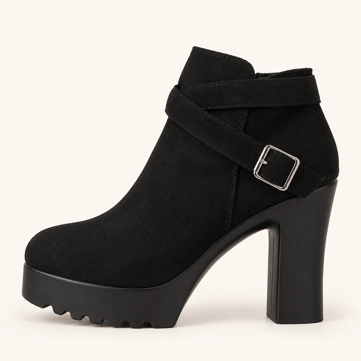 Bottines à boucle noires à plateforme avec talon haut pour femmes tendance