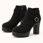 Bottines femme noires à boucle avec plateforme et talon haut élégantes