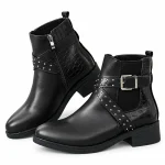 Bottines femme noires à boucles et clous décoratifs pour look tendance