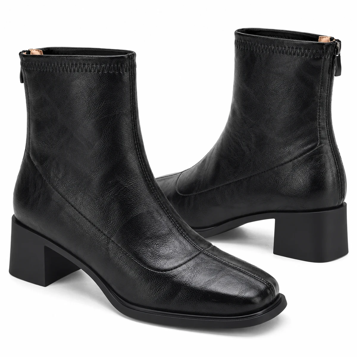 Chaussures femme noires confortables avec bout carré et talon épais pour toutes occasions