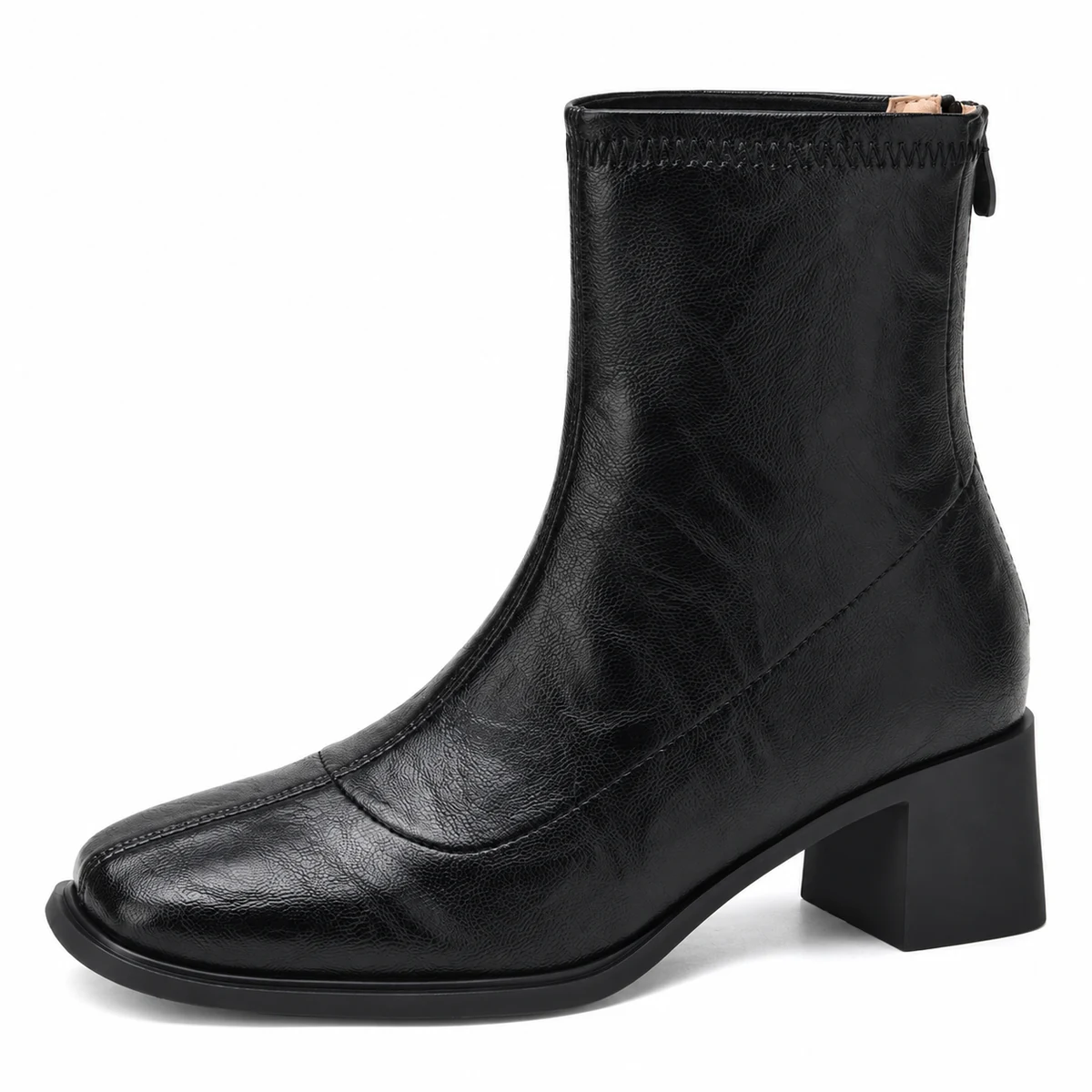 Bottines à talon épais et bouts carrés pour femme en style tendance noir