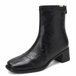 Bottines femme noires à bout carré et talon épais pour élégance urbaine