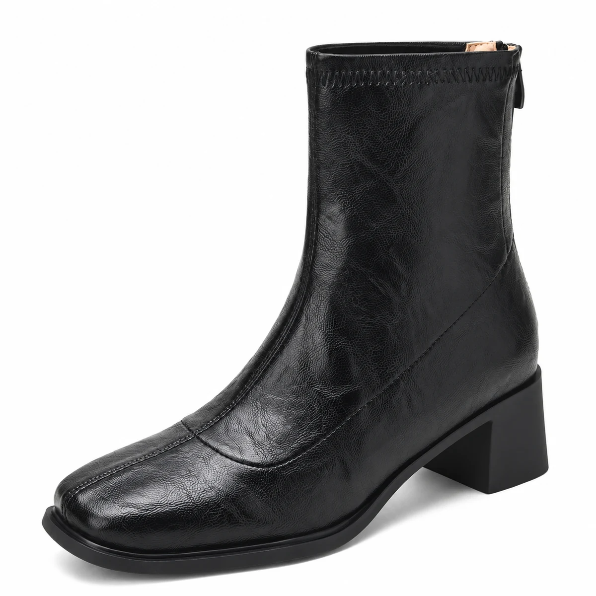 Bottines femme noires à bout carré et talon épais pour élégance urbaine