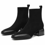 Bottines femme noires à bout lisse et tige veloutée élégantes