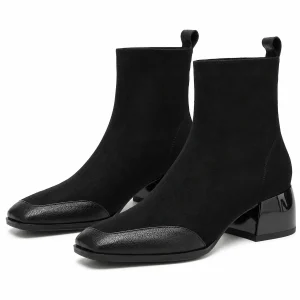 Bottines femme noires à bout lisse et tige veloutée élégantes