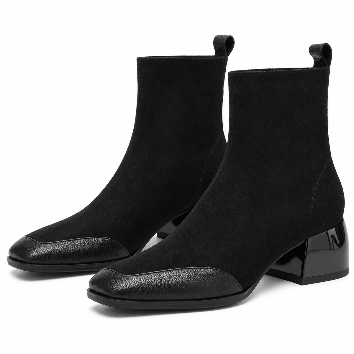 Bottines femme noires à bout lisse et tige veloutée élégantes