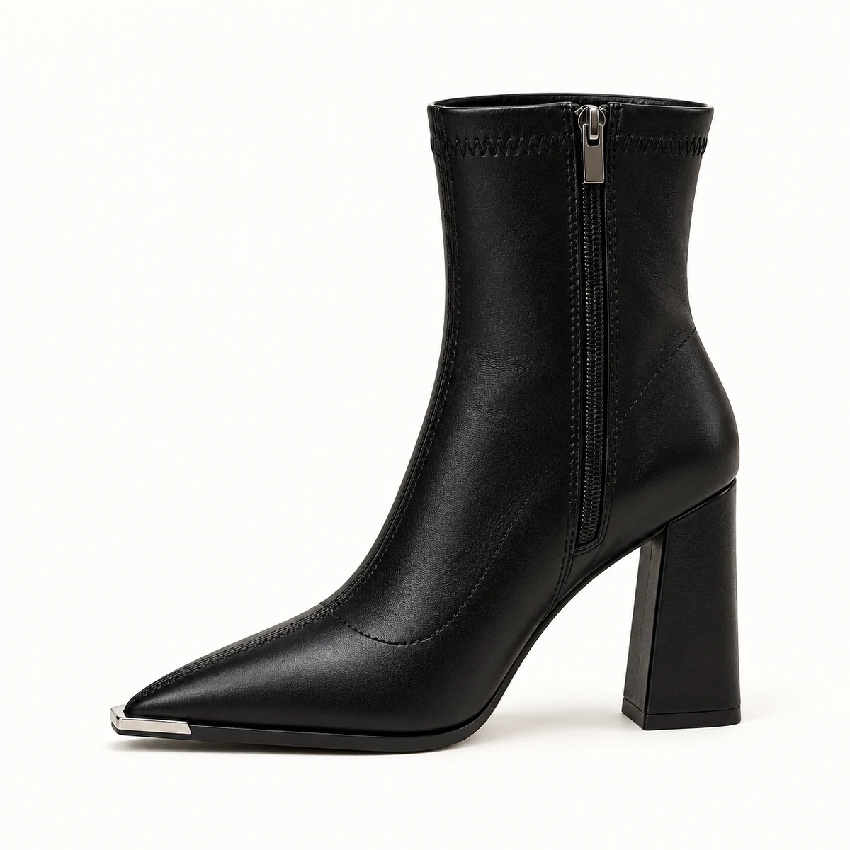Bottines femme noires à bout pointu et pointe métallisée – Image 3