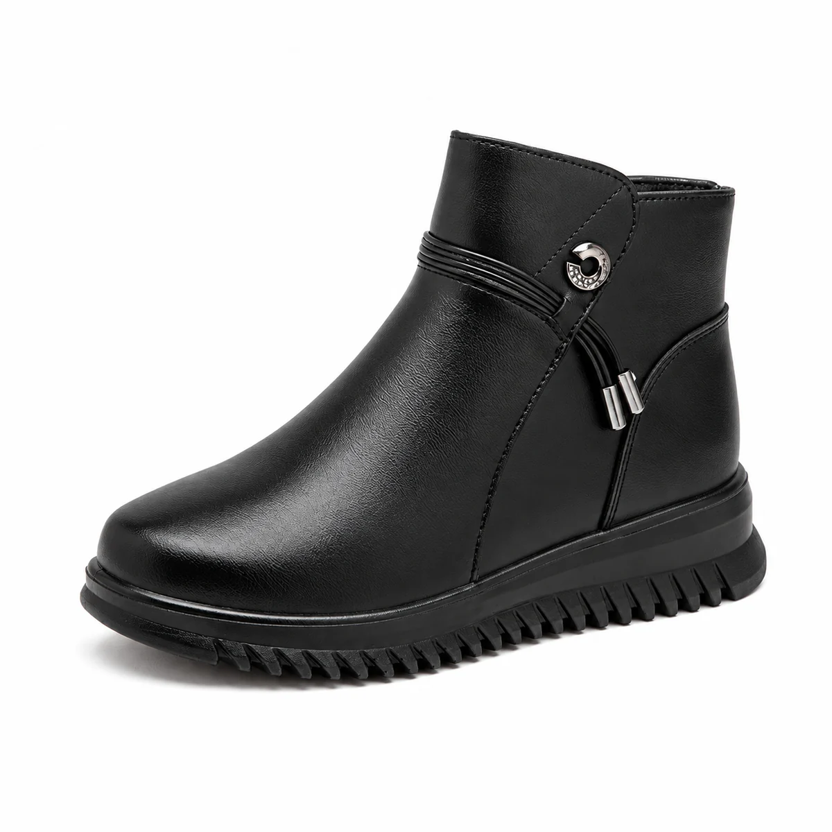 Bottines femme noires avec bride décorative et fermeture éclair élégantes