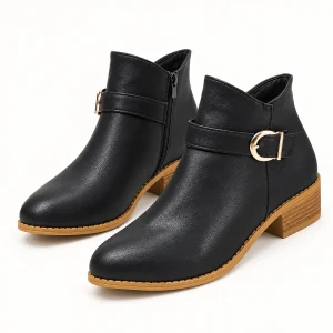 Bottines femme noires à bride fine et boucle dorée élégantes
