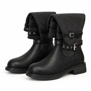 Bottines femme noires à brides avec œillets métalliques élégantes