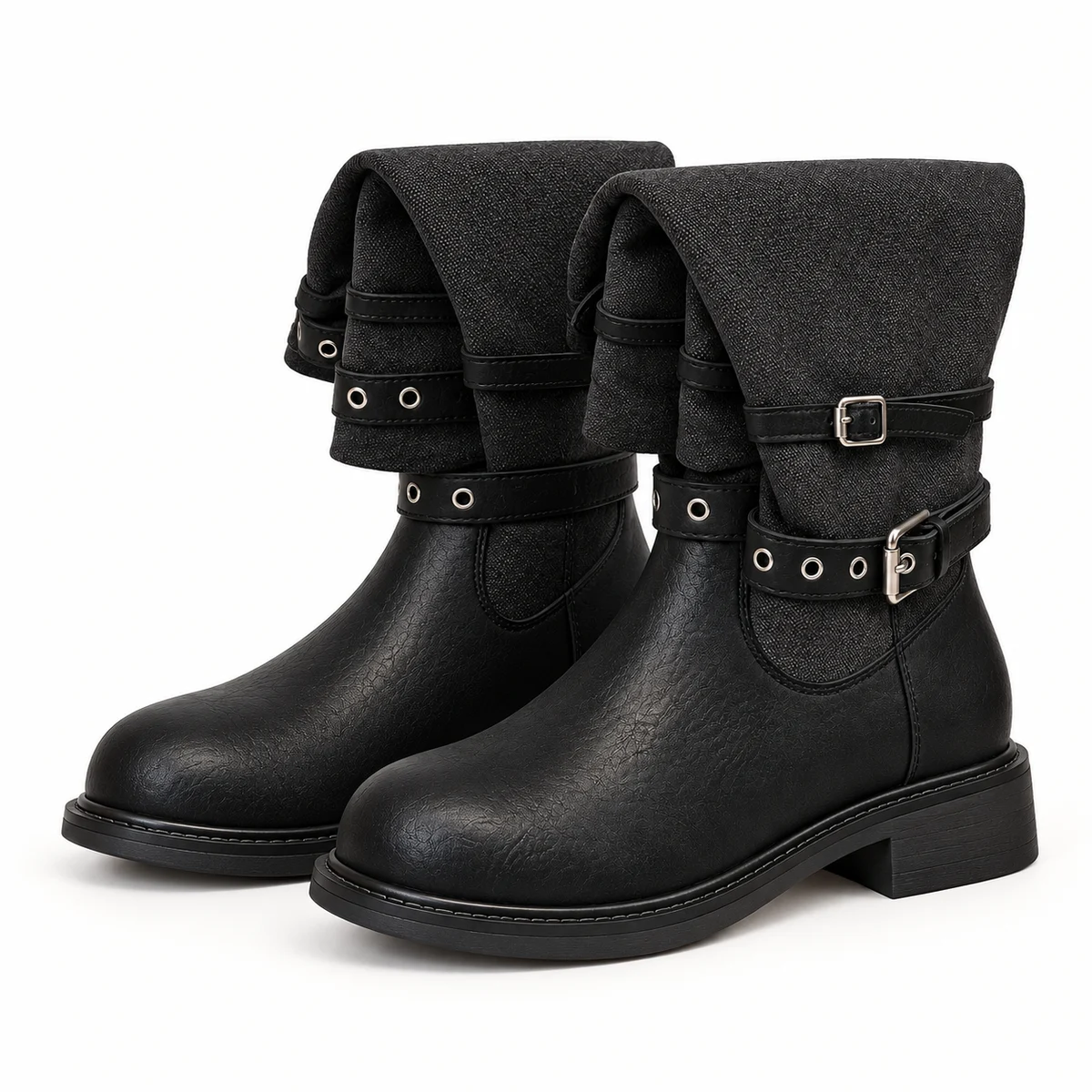 Bottines femme noires à brides avec œillets métalliques élégantes