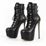 Bottines femme noires à brides avec très haut talon fin élégantes