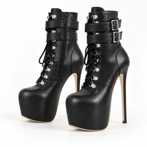 Bottines femme noires à brides avec très haut talon fin élégantes