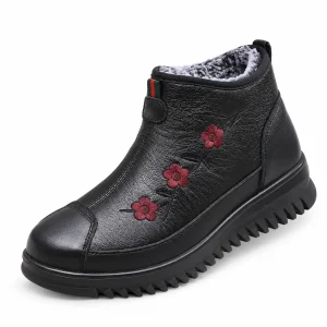 Bottines femme noires avec broderie florale élégante