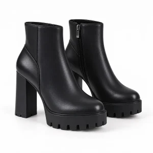 Bottines femme noires à haut talon et plateforme élégantes