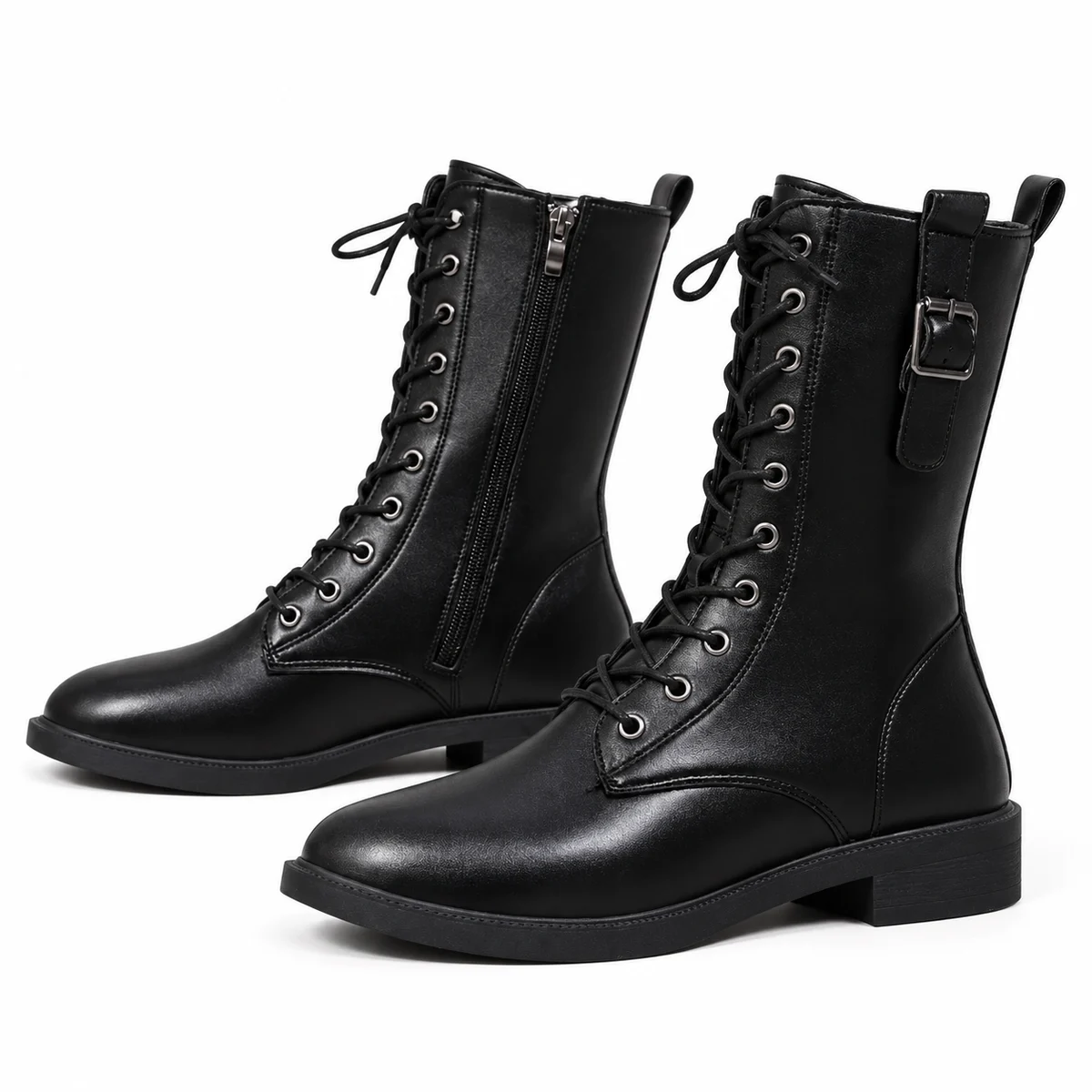 Bottines noires pour femme à lacets et détail de la bride au col