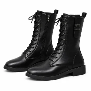 Bottines femme noires à lacets avec bride au col élégantes