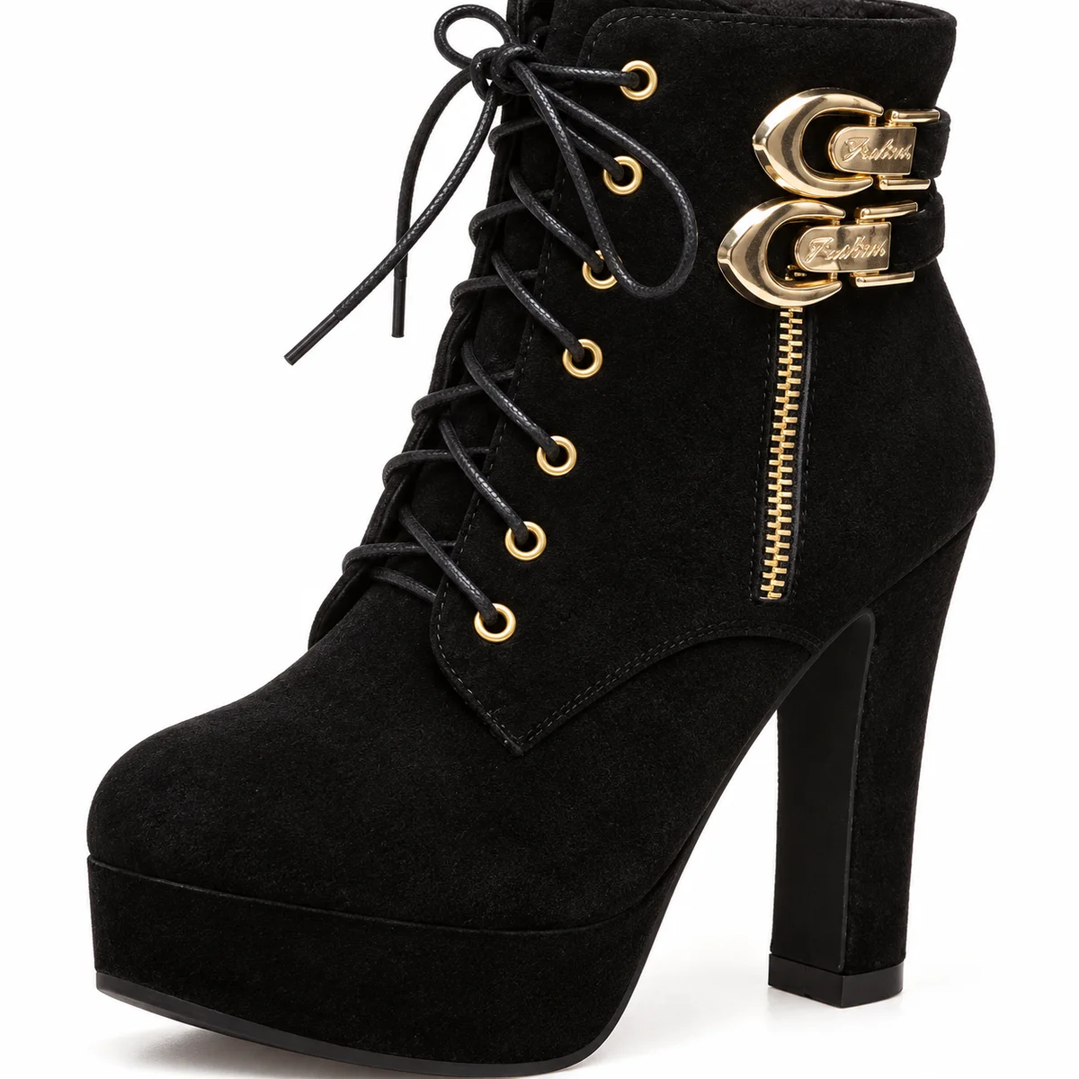 Chaussures femme bottines noires à lacets et semelle en cuir sophistiquée