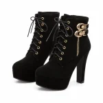 Bottines femme noires à lacets avec haut talon élégantes pour femmes modernes
