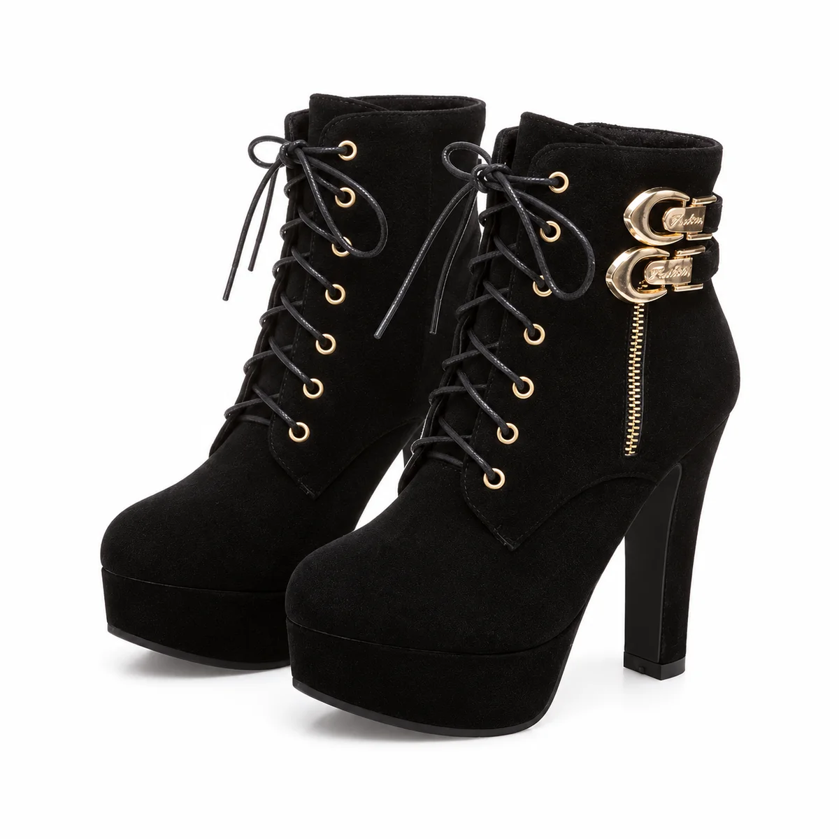 Bottines femme noires à lacets avec haut talon élégantes pour femmes modernes