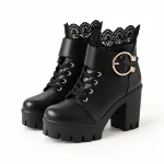 Bottines femmes noires à lacets avec plateforme élégante pour style Lolita