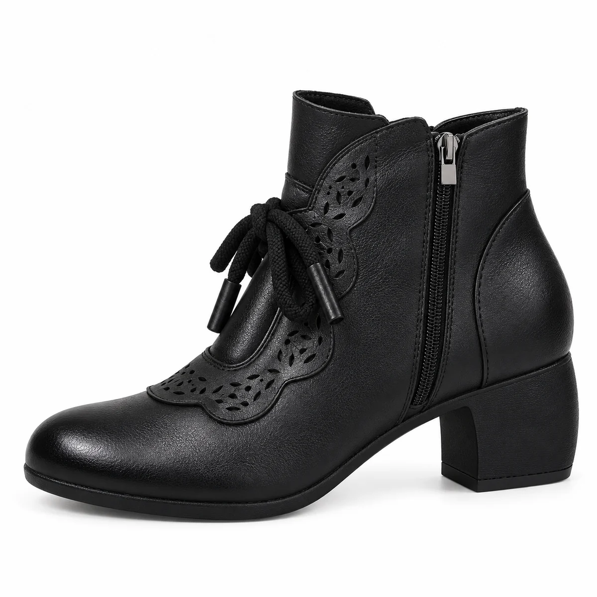 Bottines noires à nœud femme avec zip et talon carré mode chic