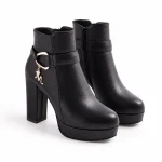 Bottines femme noires à plateforme avec anneau décoratif élégantes