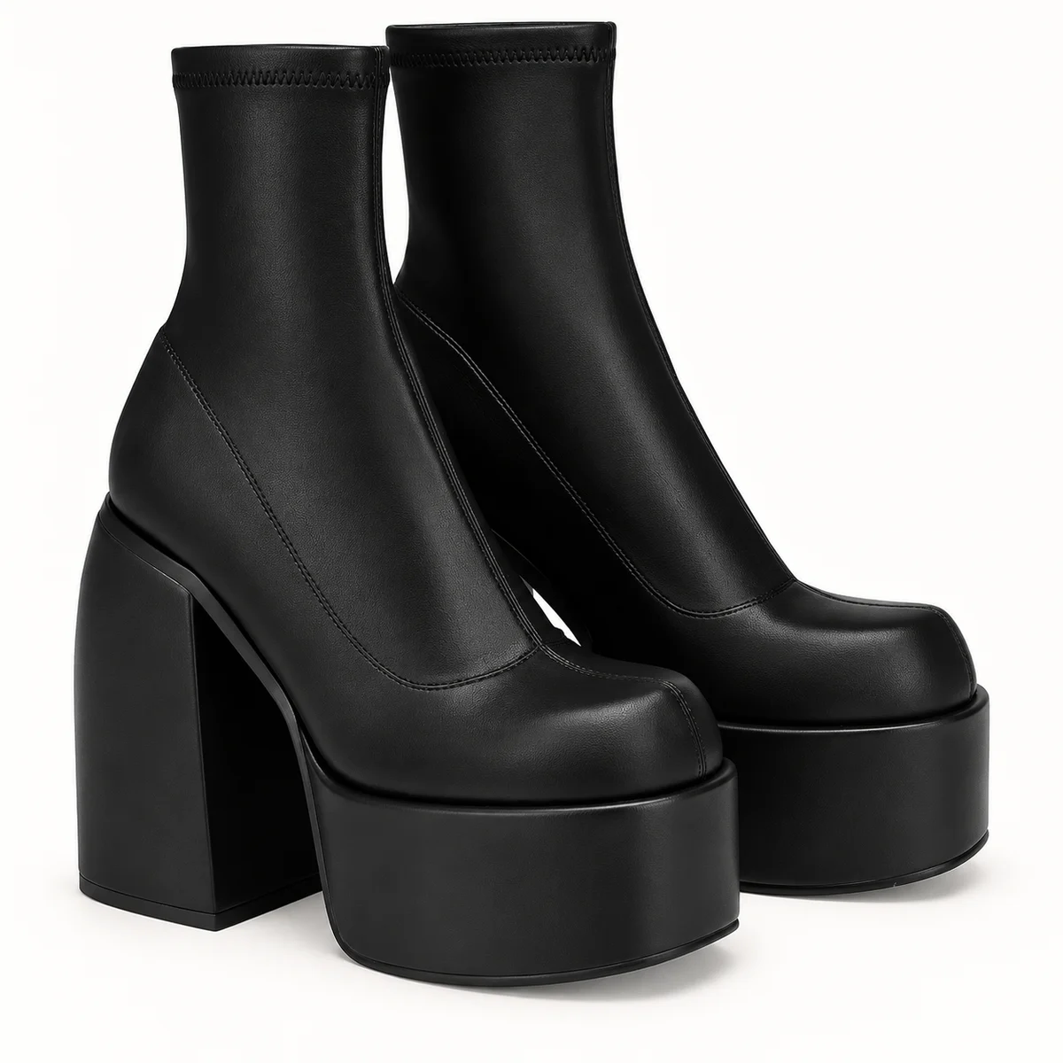 Bottines femme noires à plateforme et haut talon carré élégantes