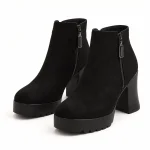 Bottines femme noires à plateforme avec talon carré élégantes et modernes