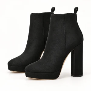 Bottines femme noires à plateforme et talon cylindrique élégantes