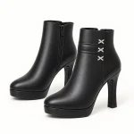 Bottines femme noires à plateforme et talon fin en cuir élégantes