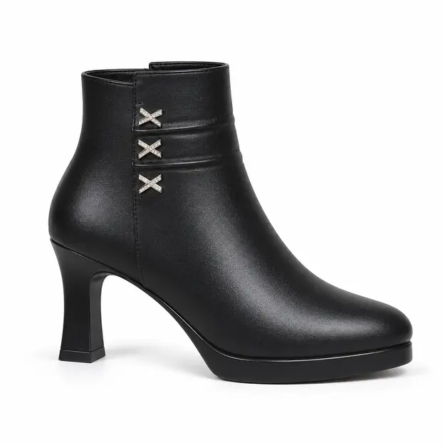 bottines femme noires a talon aiguille 7 cm vue de profil sur fond blanc 45066
